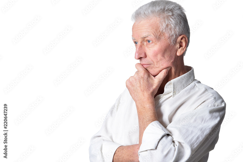 sad senior man in casual clothing posing on white background sad senior man in casual clothing posing on white background