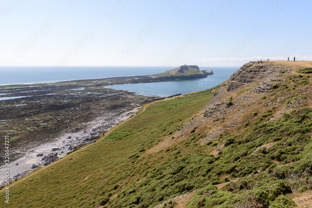 Worms Head, from the Wales Coastal Path. Worms Head is located on the Gower peninsular, South Wales, and can only be reached at low tide