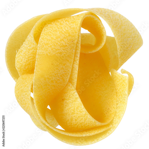 Photos pasta pappardelle nest top view close up on a isolated