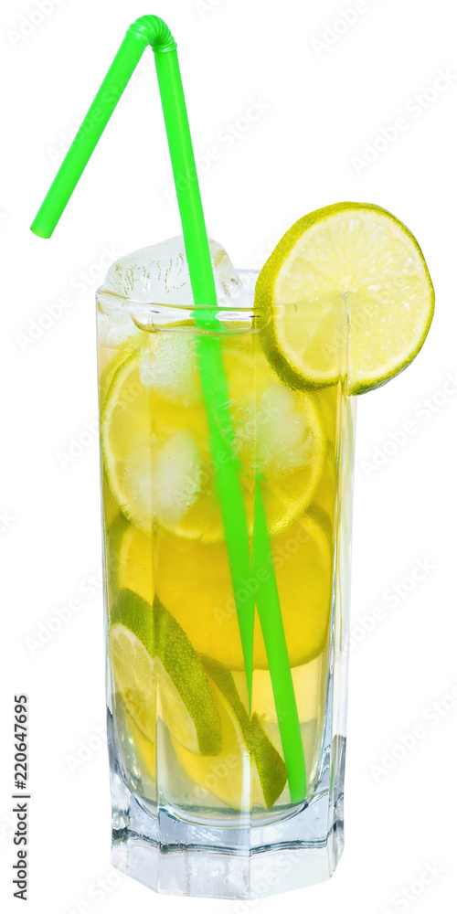 Mojito cocktail with lime and straw drinking isolated Mojito cocktail with lime and straw drinking isolated