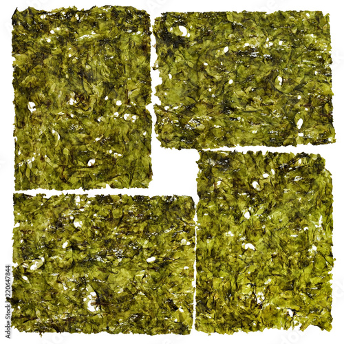 Korean food Crispy chips of nori fried kelp top view isolated photo