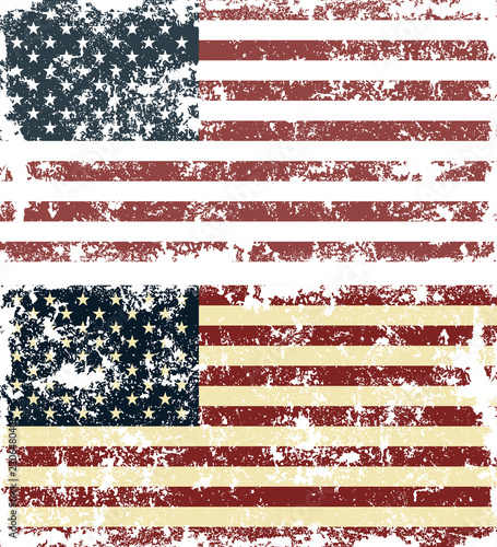 Vector illustration of old scratched flags of USA