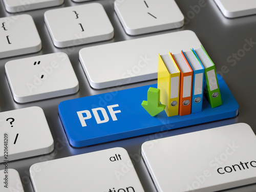 pdf key on the keyboard, 3d rendering,conceptual image photo