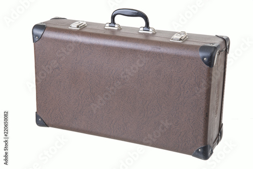 old vintage brown suitcase isolated on white background