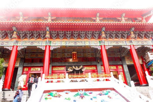 NANTOU, TAIWAN-Feb 20,2016: Close up Visitors enjoy travel to Wenwu Temple in taiwan on JFeb 20,2016 photo