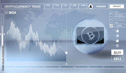 Cryptocurrency icon trading interface design on blue background:BCH icon