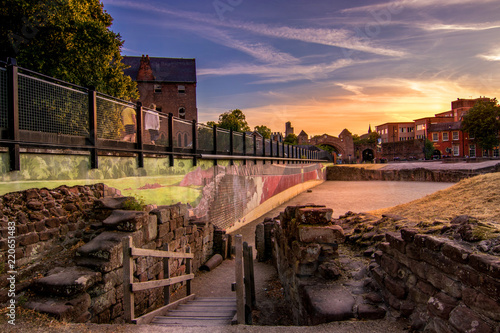 Sunset view of the Roman Amphitheatre in Chester, England, the largest so far uncovered in Britain. photo