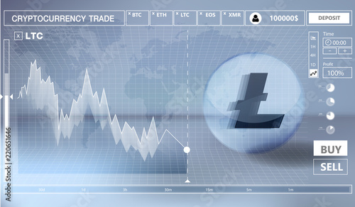 Cryptocurrency icon trading interface design on blue background:LTC icon