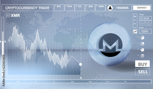 Cryptocurrency icon trading interface design on blue background:XMR icon