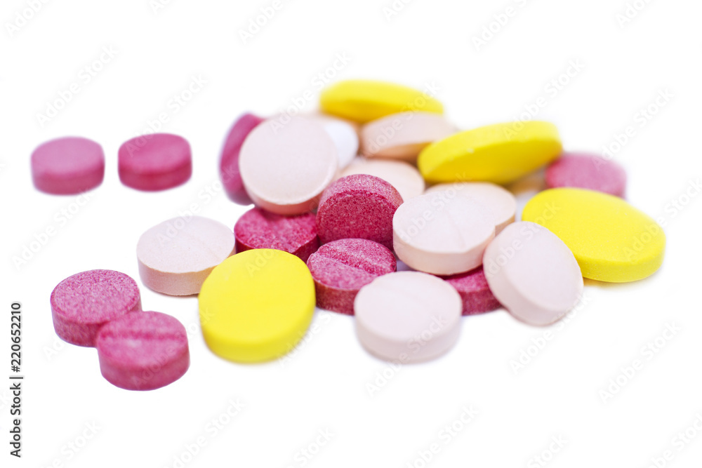 Assorted pharmaceutical medicine pills, tablets and capsules. Ye Assorted pharmaceutical medicine pills, tablets and capsules. Ye