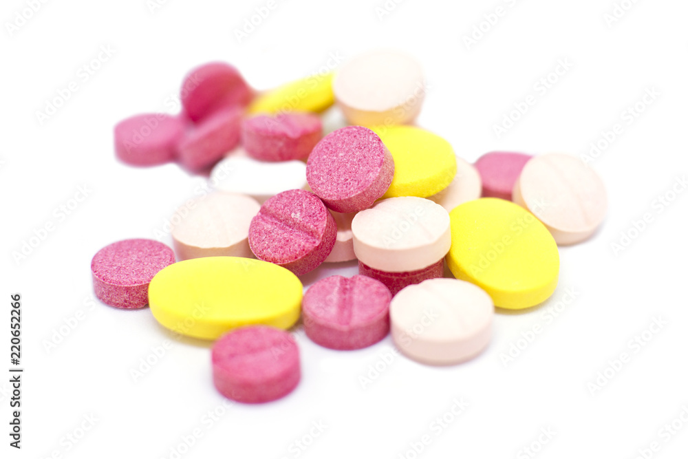 Assorted pharmaceutical medicine pills, tablets and capsules. Ye Assorted pharmaceutical medicine pills, tablets and capsules. Ye