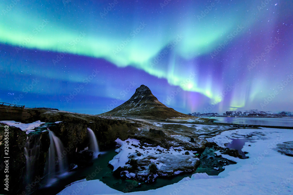 Kirkjufell and Aurora in Iceland.