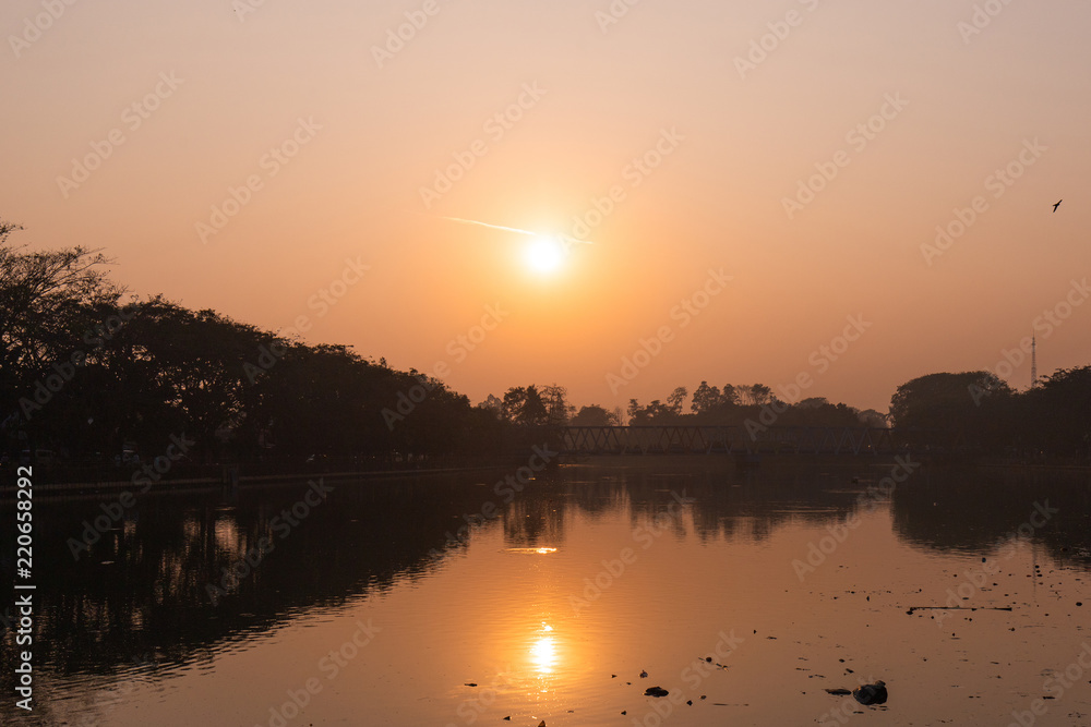 Sunrise over the Cisadane River, Tangerang, indonesia.