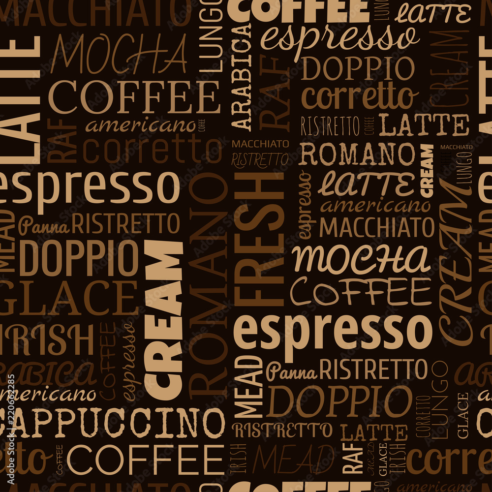 Naklejka Coffee words, tags. Seamless pattern