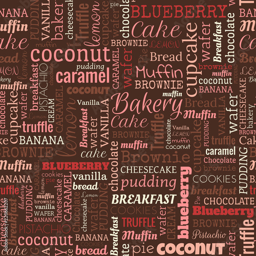 Bakery words, tags. Seamless pattern