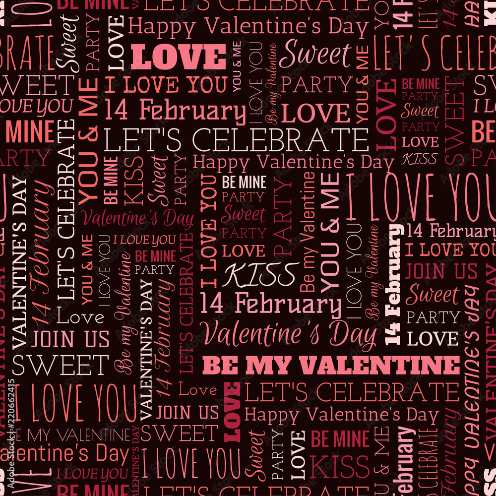 Valentine's Day word seamless pattern