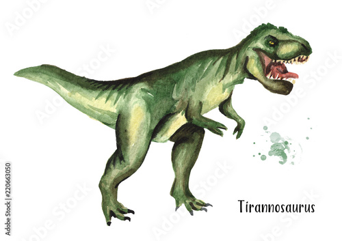 Tyrannosaurus dinosaur. Watercolor hand drawn illustration, isolated on white background © dariaustiugova