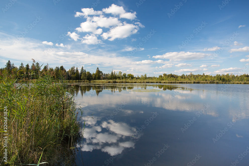 Oberer See im Wurzacher Ried mit Wolkenspiegelung