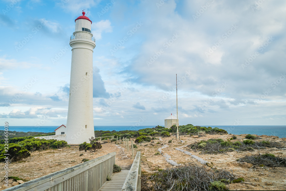 Cape Nelson white and red lighthouse in Australia