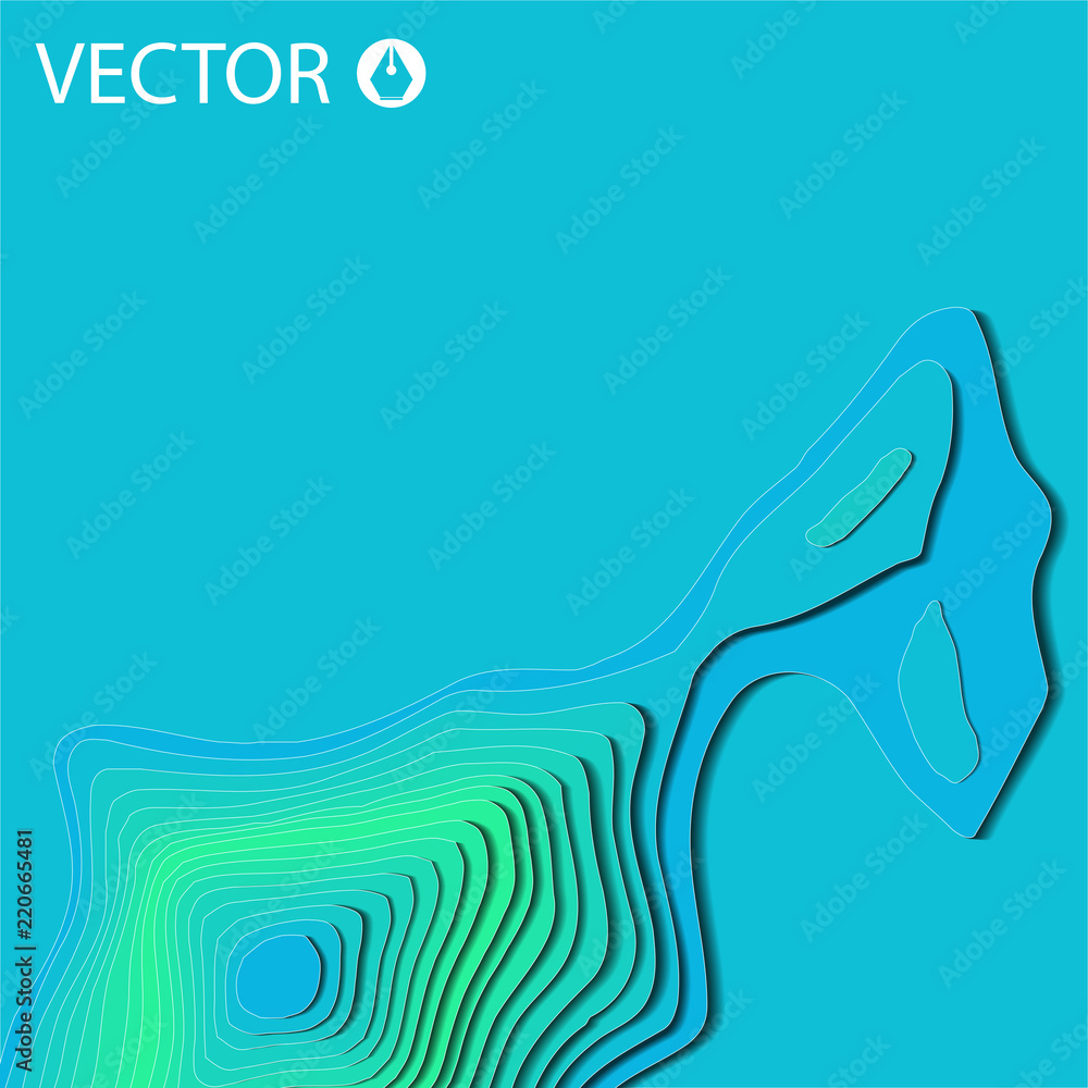 Art paper cut of topographic map. Pleasant colors of blue tone. Origami modern design. Vector illustration Art paper cut of topographic map. Pleasant colors of blue tone. Origami modern design. Vector illustration