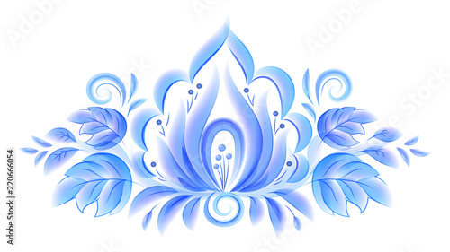 Vector floral element in russian gzhel painting style isolated on white