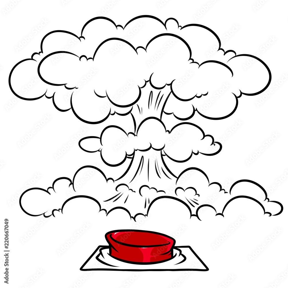 Red button nuclear mushroom explosion cartoon illustration isolated image  Stock Illustration | Adobe Stock