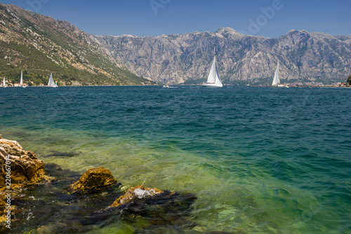 Sunny Mediterranean landscape. Montenegro, Bay of Kotor.