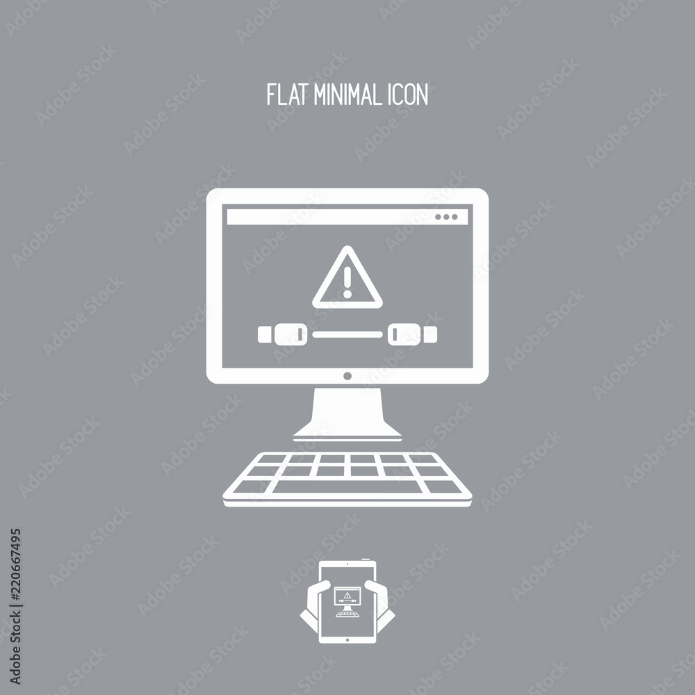 Cable connection to computer - Error alert notice - Vector flat minimal icon Cable connection to computer - Error alert notice - Vector flat minimal icon