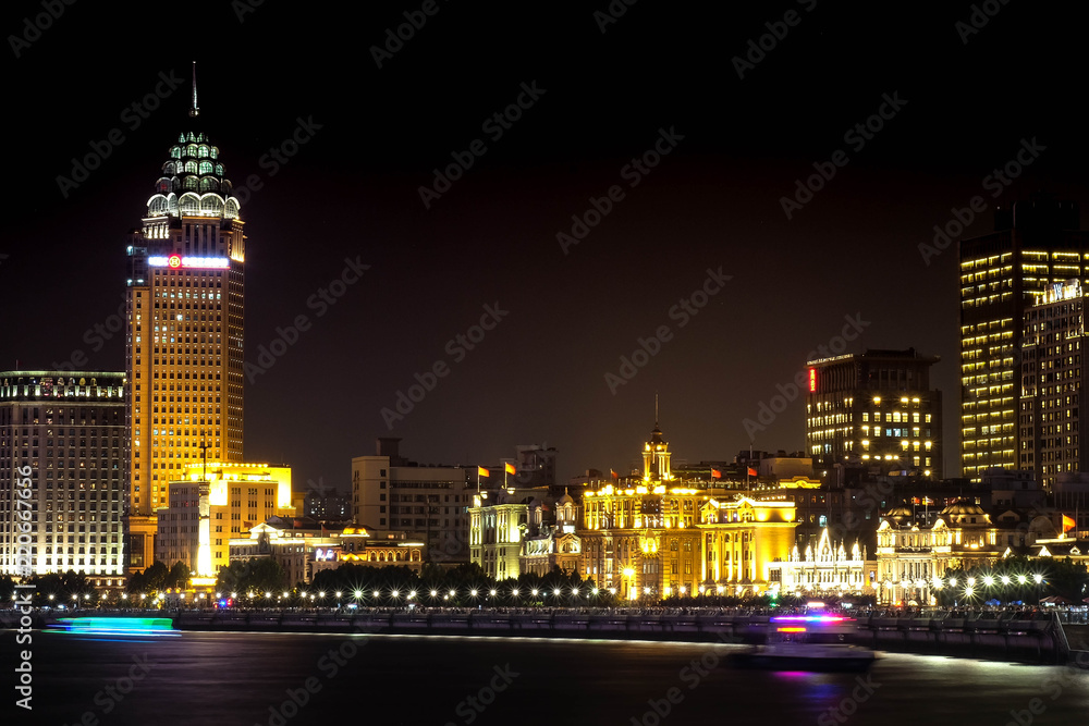 Night panorama of beautiful Shanghai city with bright lights, China Night panorama of beautiful Shanghai city with bright lights, China
