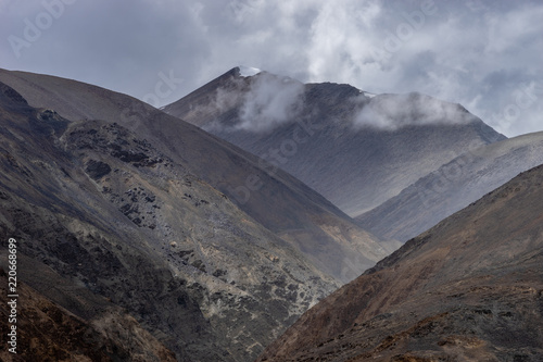 Mountains and Cloudy sky at Pangong Lake in Summer, Leh Ladakh, Jammu and Kashmir, India
