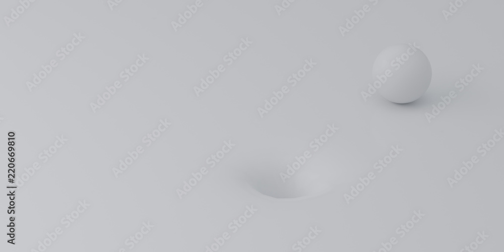 Abstract of white surface with random position of hole and white sphere ball,minimal concept,Futuristic space. 3D rendering Abstract of white surface with random position of hole and white sphere ball,minimal concept,Futuristic space. 3D rendering