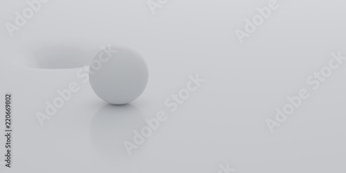 Abstract of white surface with random position of hole and white sphere ball minimal concept Futuristic space. 3D rendering