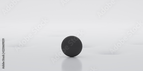 Abstract of white surface with random position of hole and black sphere ball,minimal concept,Futuristic space. 3D rendering