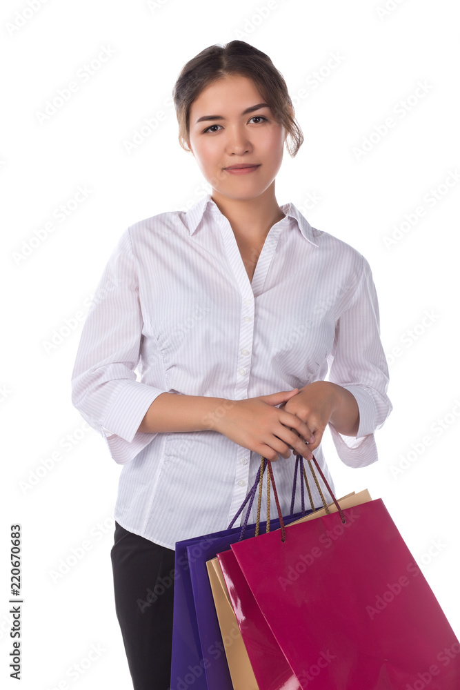 Beautiful young asian woman with bags, shopping concept Beautiful young asian woman with bags, shopping concept