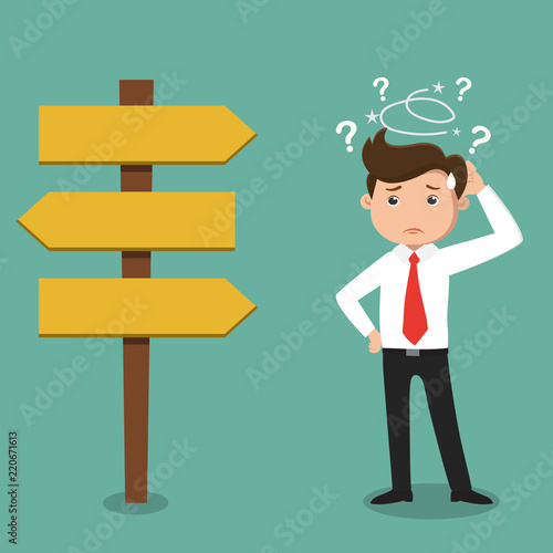Confused, Businessman not know what to choose , vector illustration