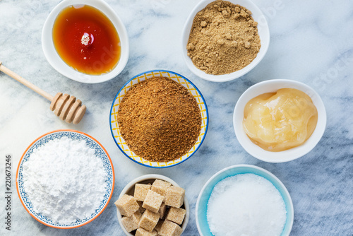 Canvas Print Different Kinds of Sugar and Sweeteners in the Bowls