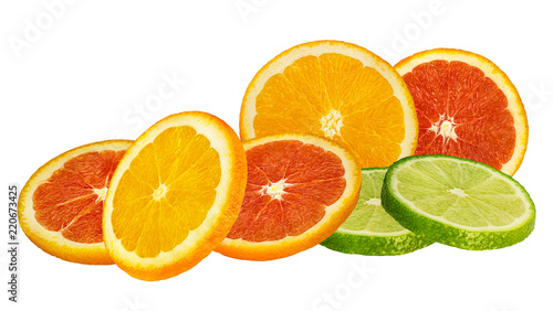 Juicy orange slices isolated on white background with clipping path
