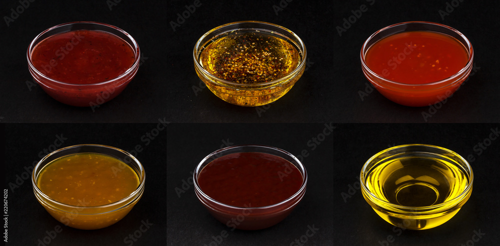 Different sauces isolated on black background Different sauces isolated on black background
