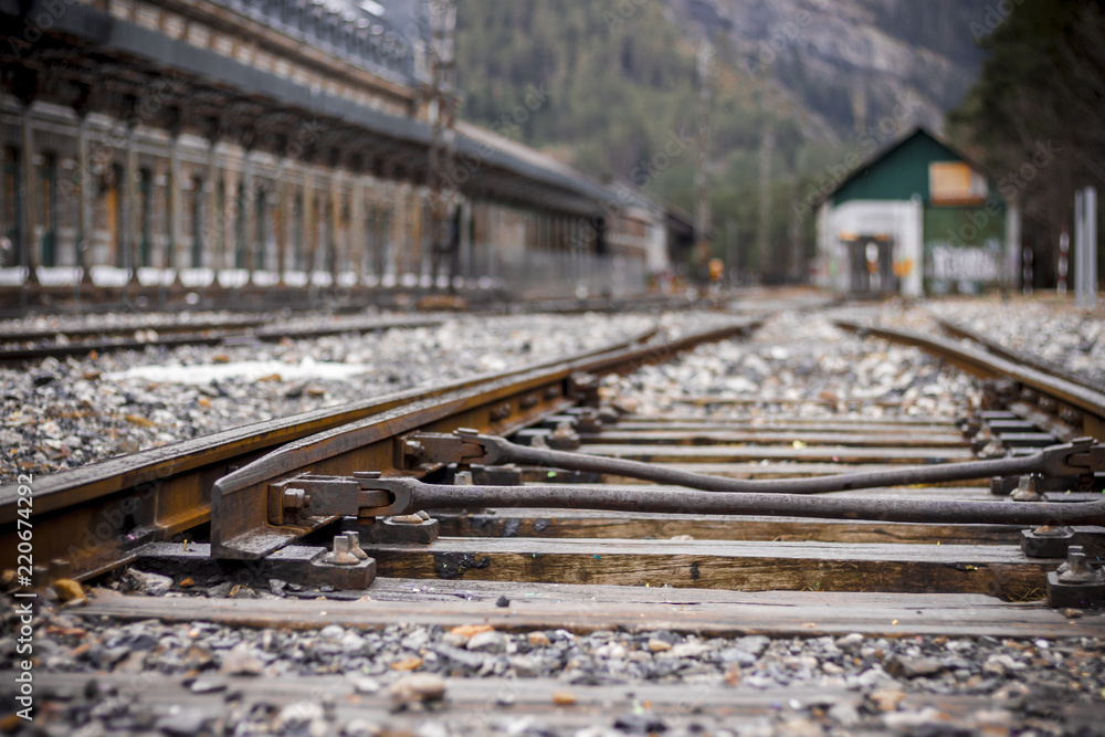 Railway in the abandoned Canfranc Station in Spain Railway in the abandoned Canfranc Station in Spain