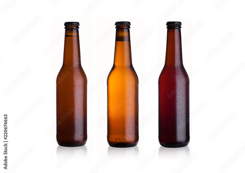 Brown glass beer bottles with black cap Brown glass beer bottles with black cap