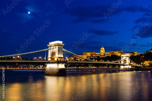 Chain bridge at night in Budapest  Hungary
