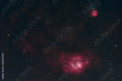 The Lagoon Nebula and the Trifid Nebula in the constellation Sagittarius as seen from Mannheim in Germany.