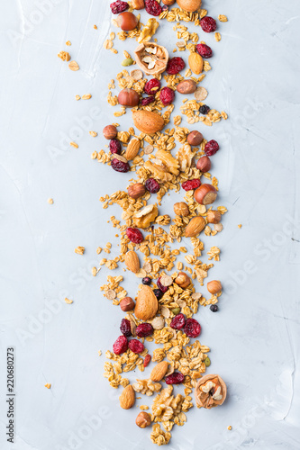 Healthy homemade cereal muesli granola for breakfast photo