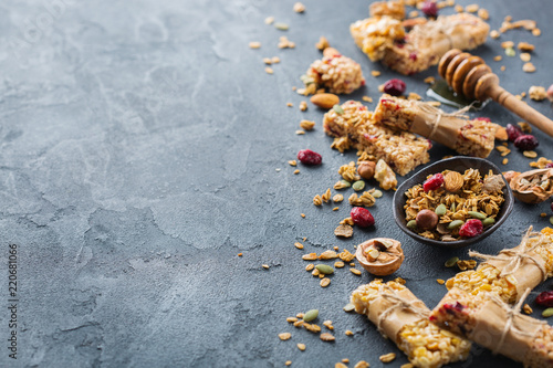 Healthy homemade cereal muesli granola bars for breakfast