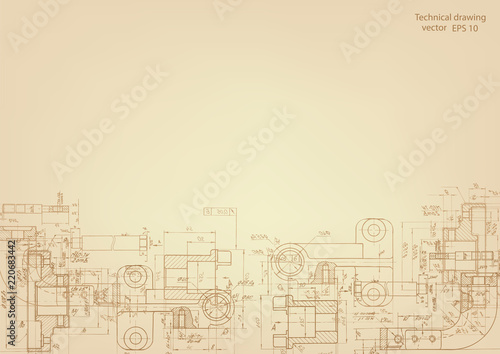 Technical drawing is retro.Mechanical Engineering drawing ,vector