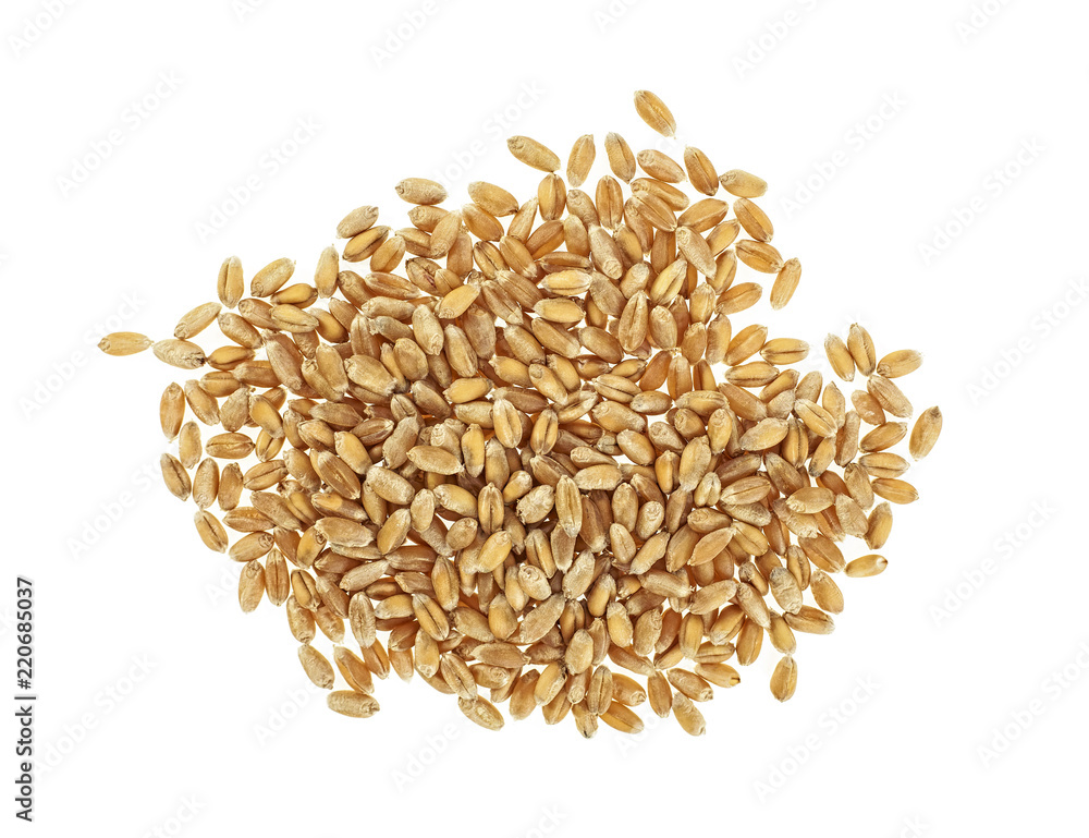 Wheat grains isolated on white background, top view. Wheat grains isolated on white background, top view.