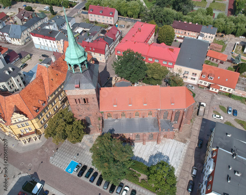 Aerial view on city, old town, city center, green city, cathedral and block houses. photo