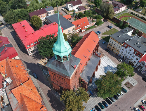 Aerial view on city, old town, city center, green city, cathedral and block houses. photo