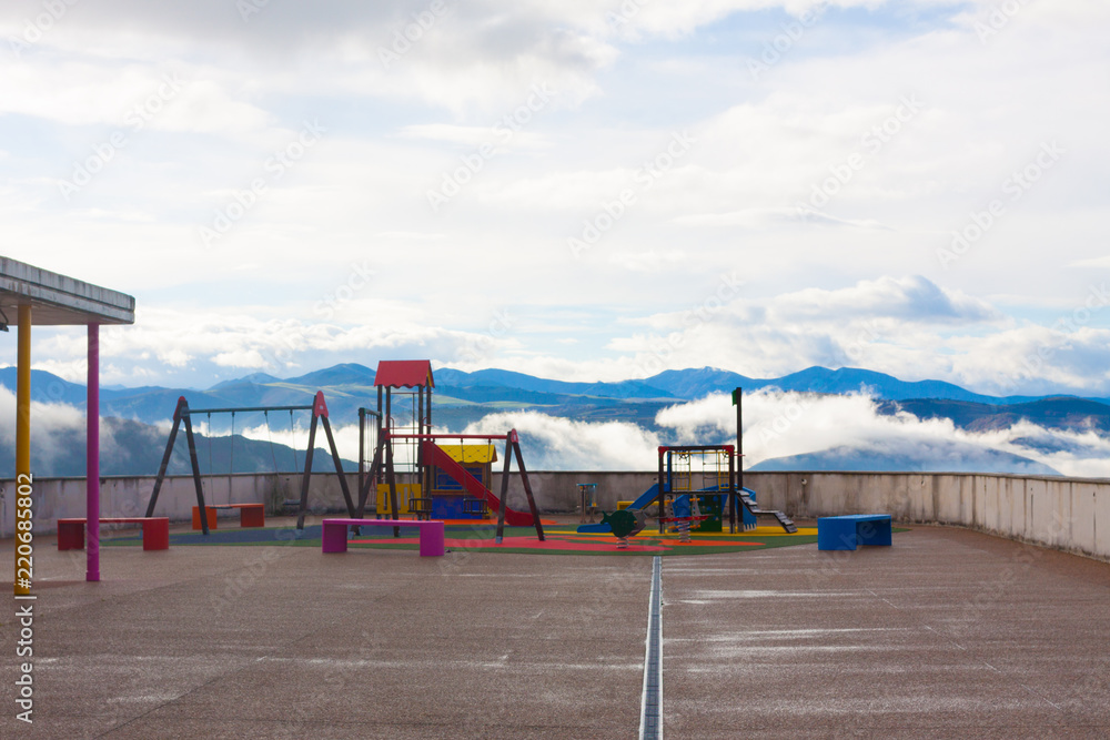 Playground at the bus station in Tineo, Asturias, Spain Playground at the bus station in Tineo, Asturias, Spain
