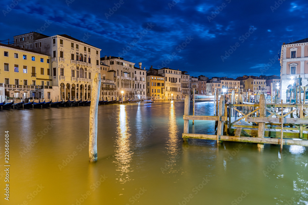 Scenic view at night over the Grand Canal, Venice, Italy